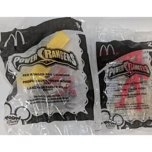 2005 McDonald's Mighty Morphin Red Ranger Lot Of 2 Pog Launcher Disney Sealed